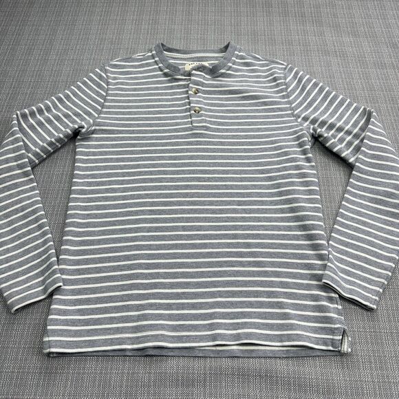 Fat‎ Face Henley Sweater Mens Small Grey White Striped Pullover Sweatshirt - Picture 1 of 11